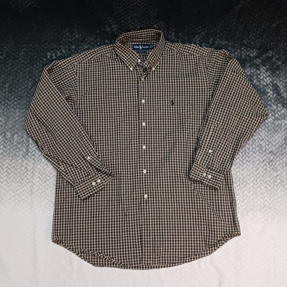 Ralph Lauren Yarmouth 100% Cotton Button-up Long Sleeve Shirt Black/Yellow - Picture 1 of 11
